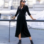 Siyah Kruvaze Kadife Elbise Modeli 2019